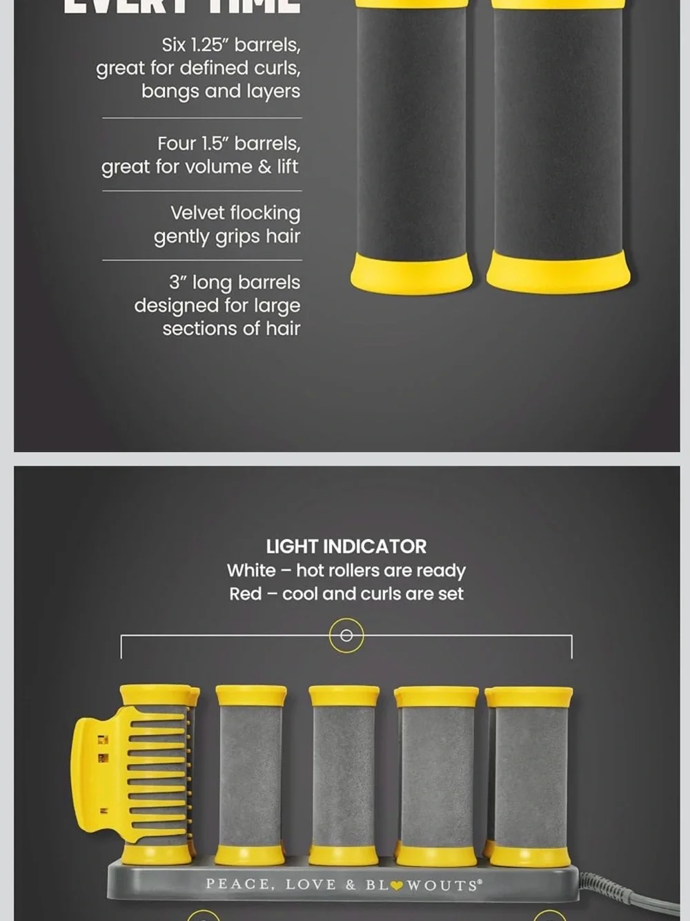 Drybar Gray and Yellow Heated Rollers Set with Yellow Clips